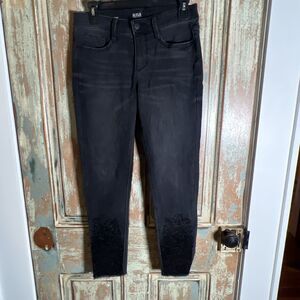 ana Skinny Ankle Jeans Women’s 8 Black With Sequins Frayed Hem